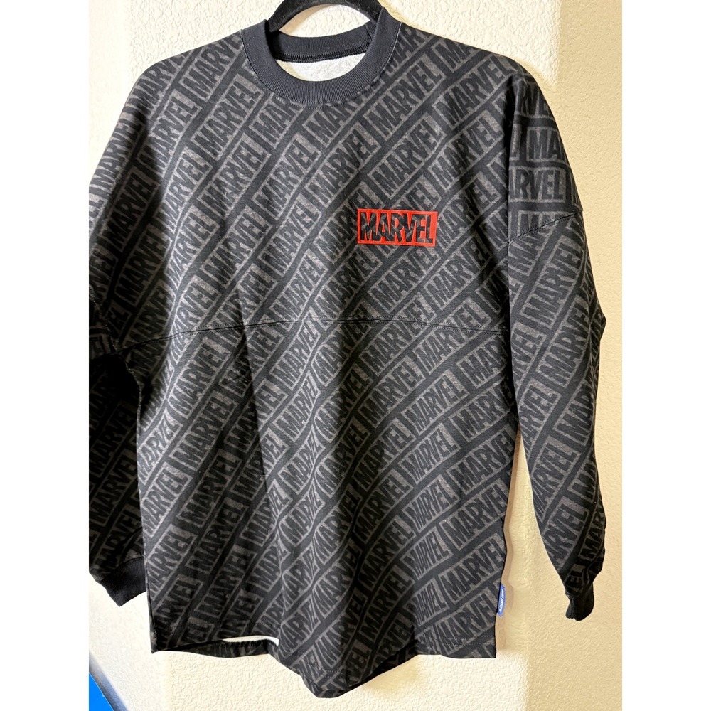Marvel Spirit Jersey Disney XS Oversized Allover Logo Unisex Long Sleeve Pullove